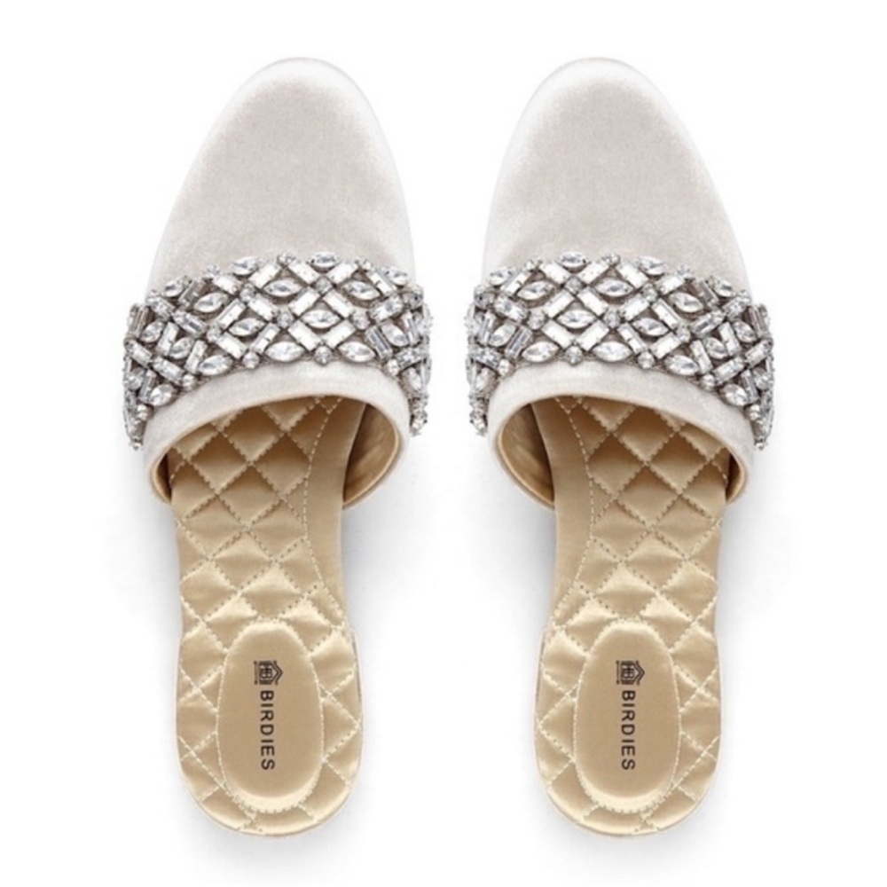 Birdies Songbird Velvet Embellished Crystal Mules